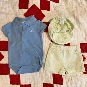 Baby Golf Set Masters Ready Green Seersucker and Blue set w Golf Hat 3 Months